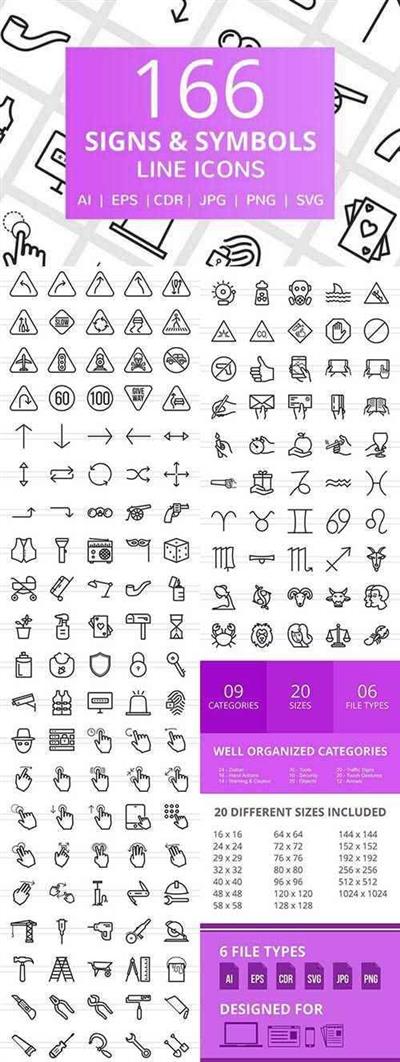 166 Signs & symbols line icons 2230245