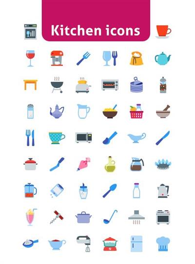 50 EPS, PNG, SVG Vector Web Icons - Kitchen Icons