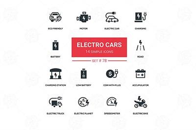 Electro cars - line design silhouette icons set