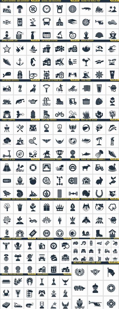 Icons flat picture on various subjects 6- 25 EPS