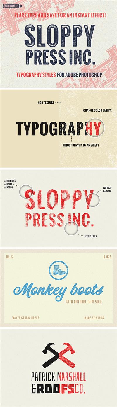 Sloppy Press Typography Styles for Adobe Photoshop [ASLABRATNPSDPNG]