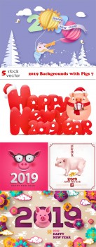 Vectors - 2019 Backgrounds with Pigs 7