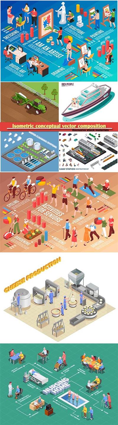 Isometric conceptual vector composition, infographics template # 70