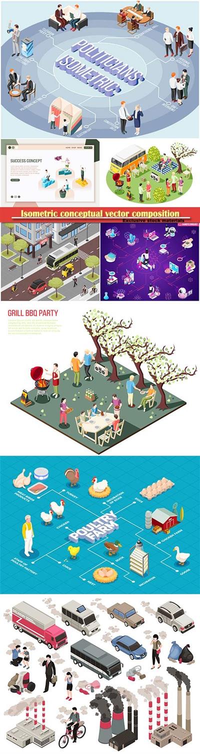 Isometric conceptual vector composition, infographics template # 69