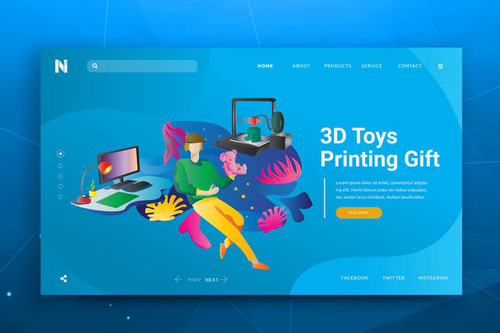3D Gift Printing Web Header PSD and AI Vector